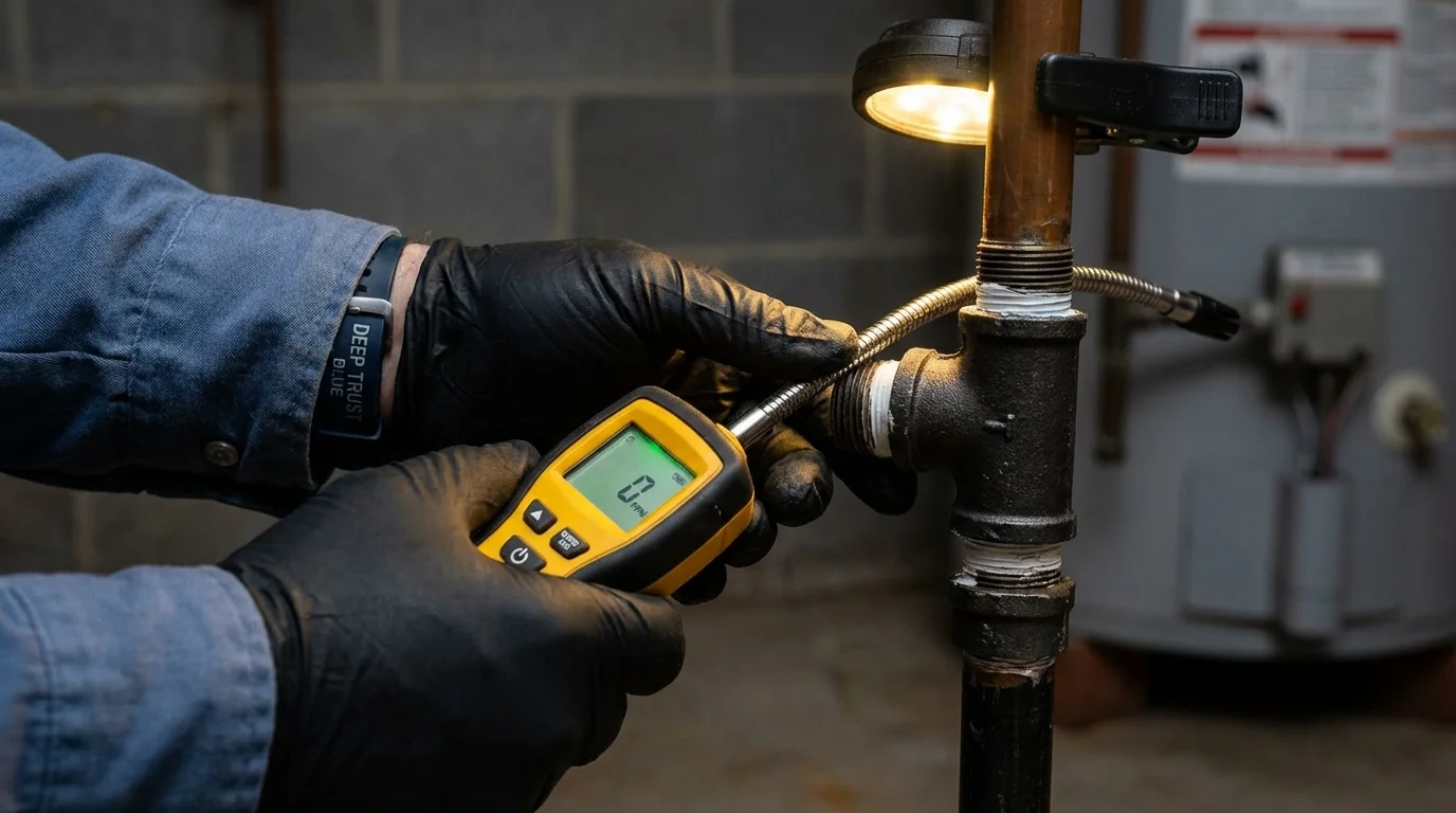 Gas leak detection with electronic sniffer by Johns Plumbing LLC in Elton