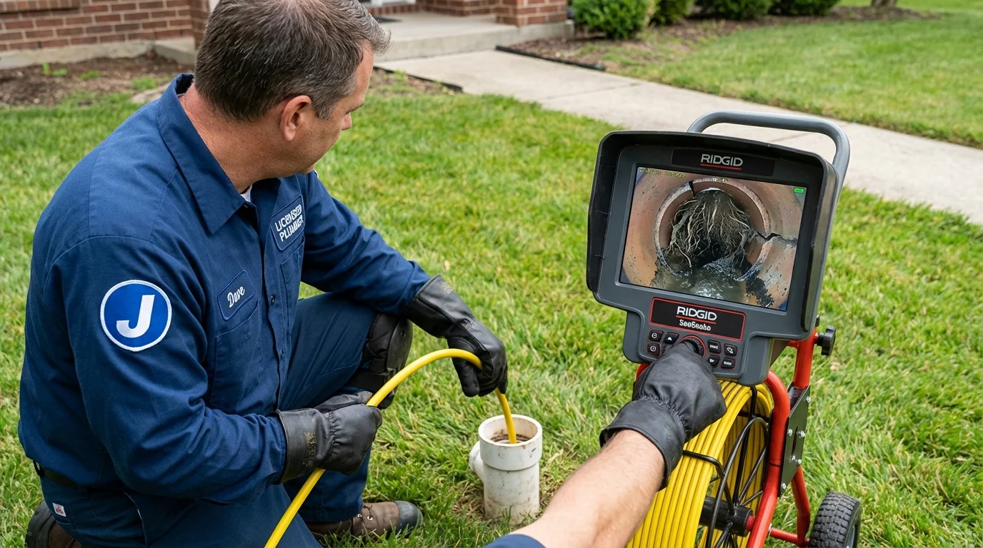 Sewer camera inspection being performed by Johns Plumbing LLC in Elton