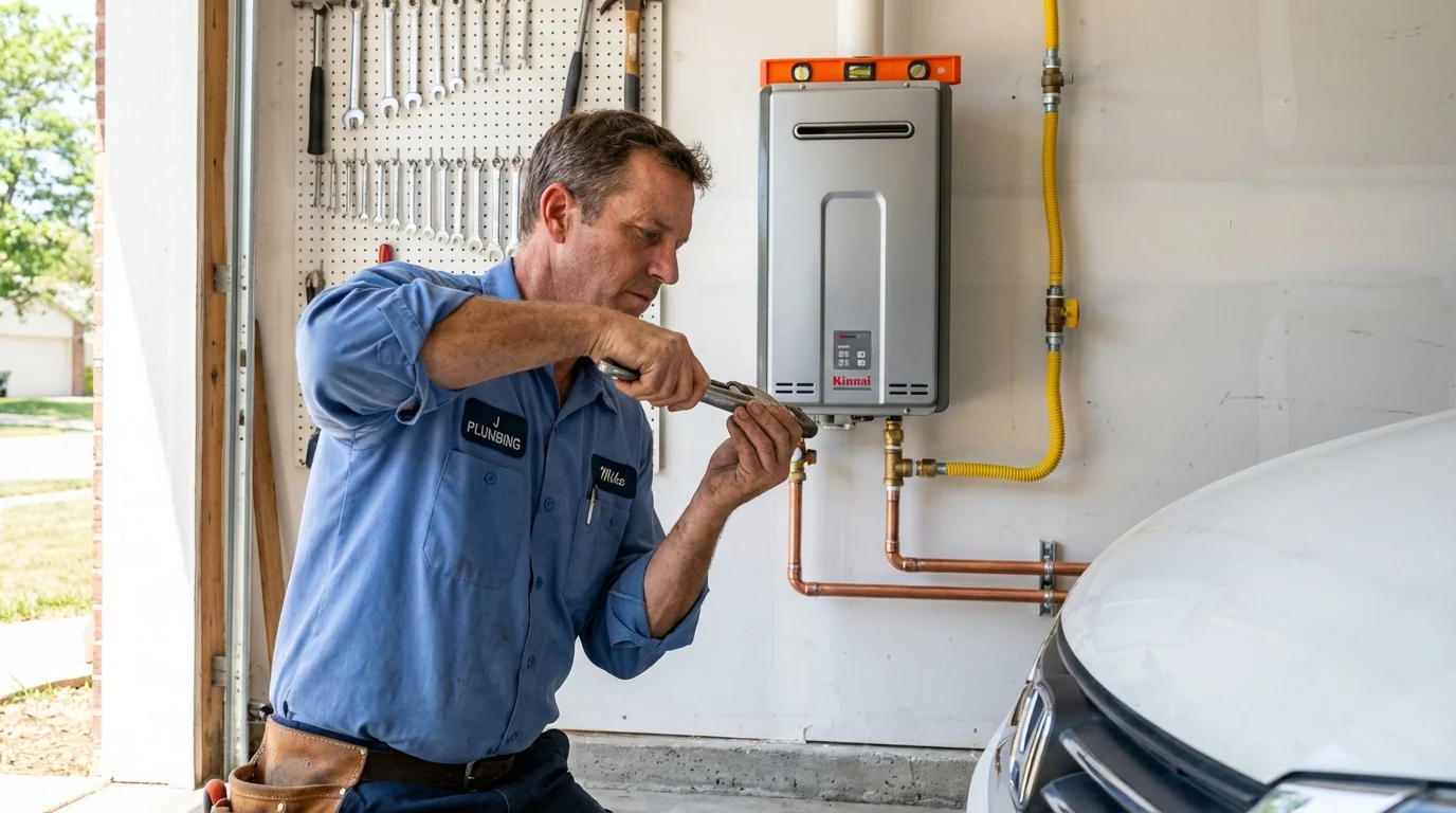 Tankless water heater installation by a Johns Plumbing LLC plumber in Elton