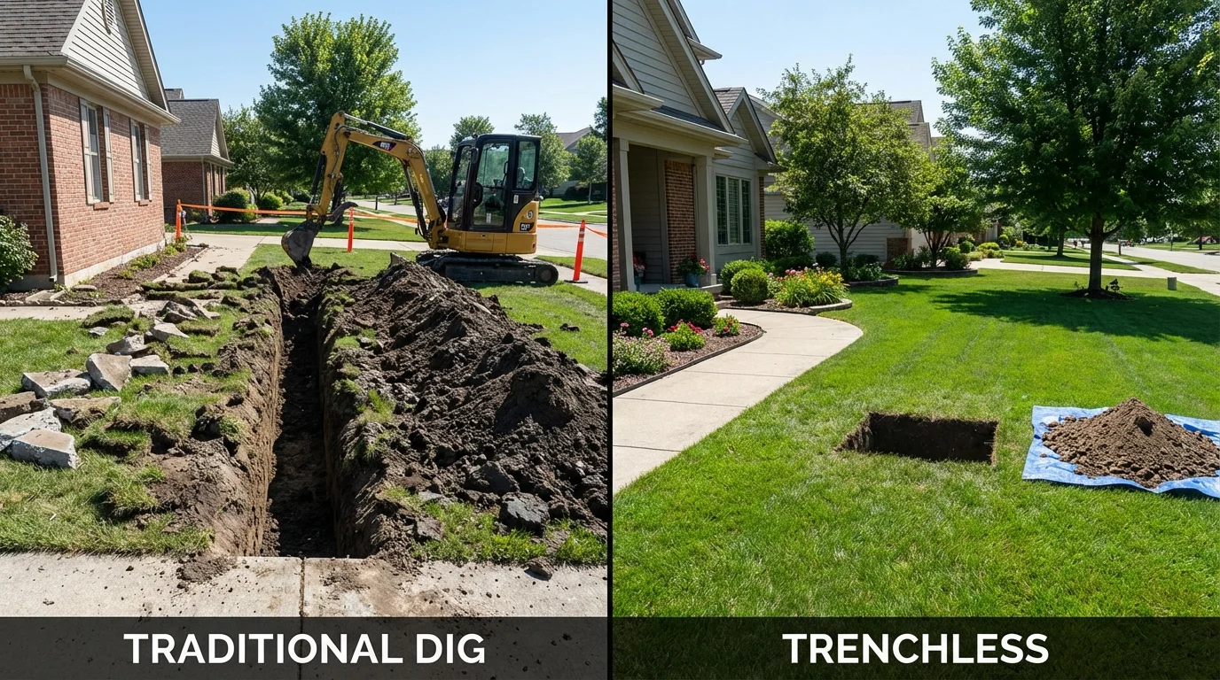 Trenchless sewer repair with minimal yard damage versus traditional excavation in Elton, LA